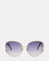 GLORIE Gold Frame Round Purple Gradient Lens Sunglasses | Steve Madden