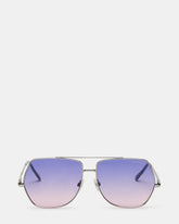 GRAYSEN Silver Frame Aviator Blue Gradient Lens Sunglasses | Steve Madden
