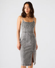 EMBELLISHED GISELLE DENIM DRESS FOG