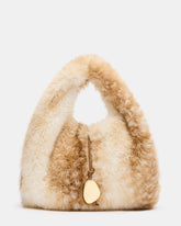 HELGA Tan Multi Faux Fur Gold Detail Top Handle Handbag | Steve Madden