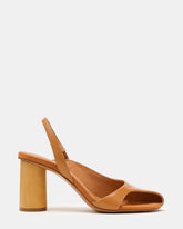 JANINE Tan Leather Cut-Out Slingback Women's Block Heel | Steve Madden