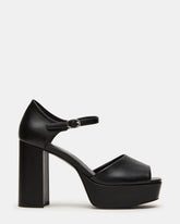 LONDON Black Leather Platfrom Block Heel Square-Toe Women's Heel | Steve Madden