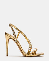 NYLIE Gold Multi Strappy Square-Toe Embellished Women's Heel | Steve Madden