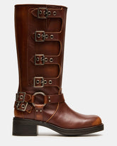 ROCKY Cognac Distressed Knee-High Moto Women's Boot | Steve Madden