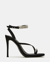 TIA Rhinestones Black Satin Open-Toe Stiletto Women's Heel | Steve Madden