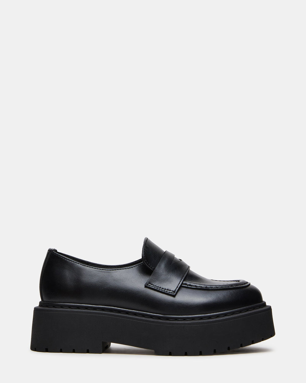 BERKSHIRE Black Leather Platform Lug Women's Penny Loafer | Steve Madden
