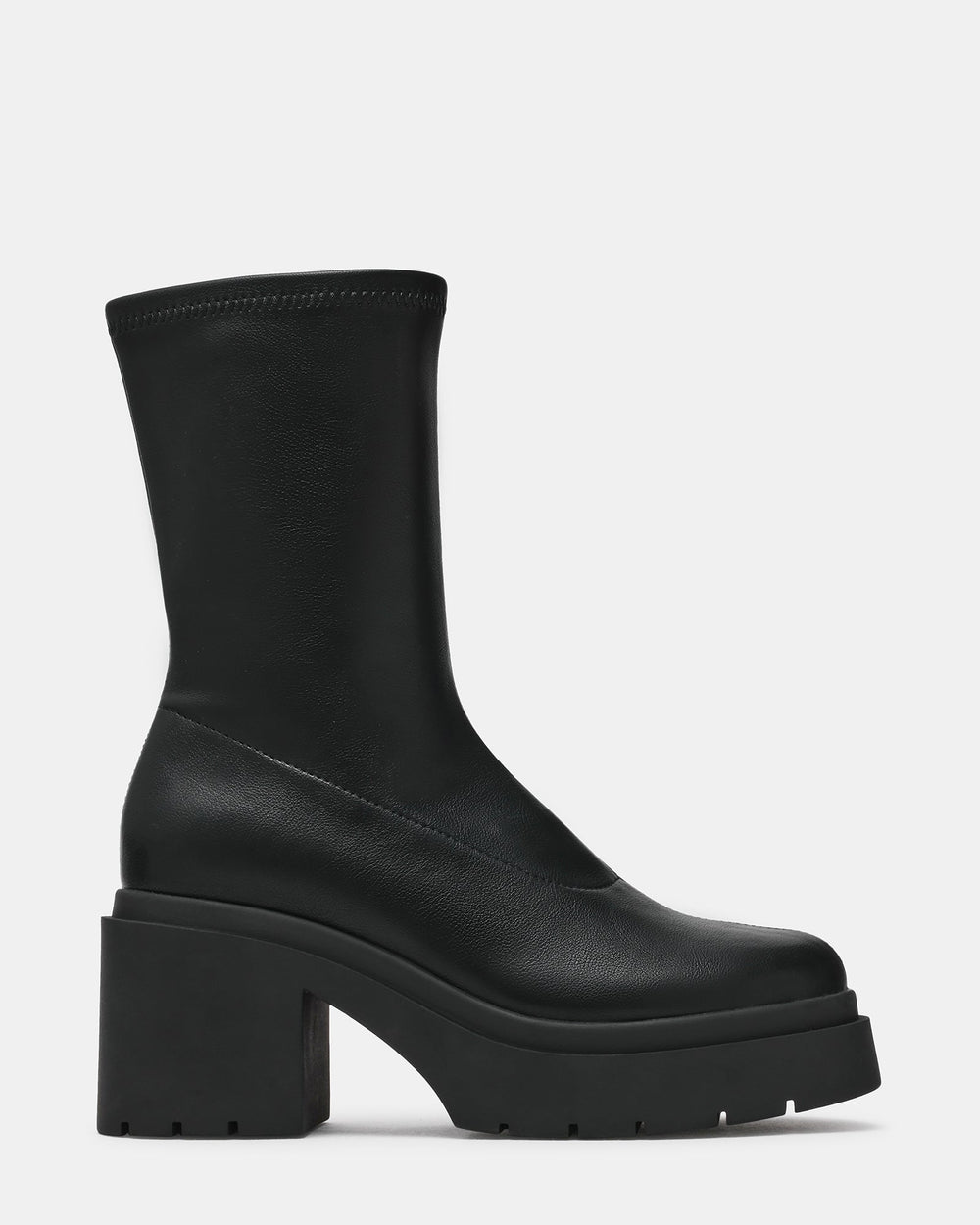 KEELA Black Lug Platform Block Heel Women's Ankle Boot | Steve Madden